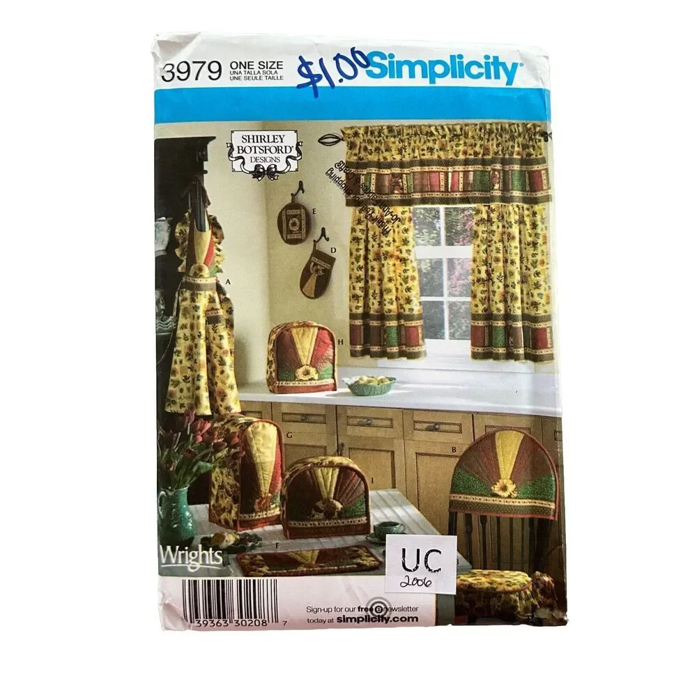 Apron Sewing Pattern Kitchen Appliances Covers Curtains Simplicity 3979 UNCUT